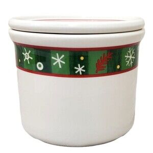 LONGABERGER Holiday Canister Red Snowflake Lid Green Plaid Woven Traditions